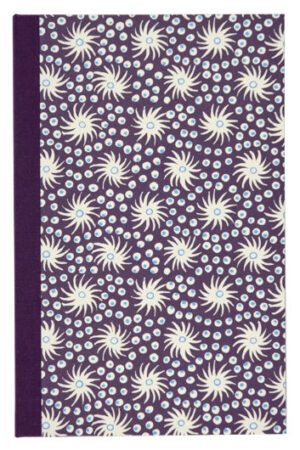 A purple book cover with white and blue flowers.