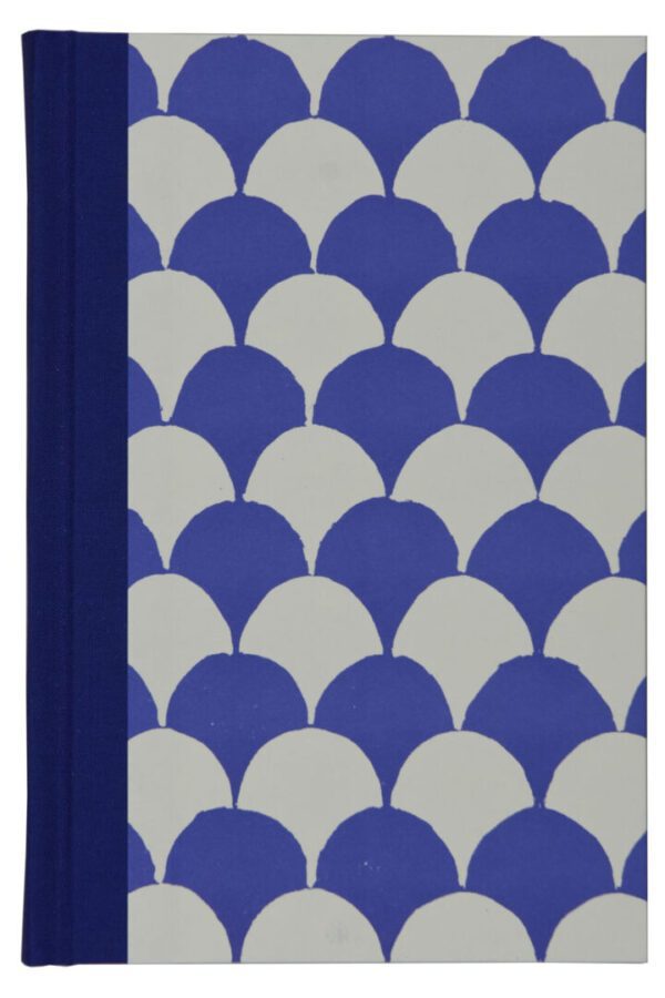 A blue and white book cover with an abstract pattern.