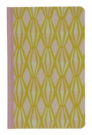 A yellow and pink book cover with an abstract pattern.