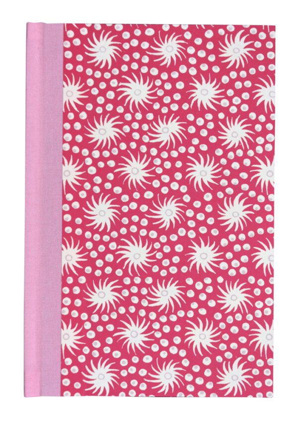 A pink and white pattern on the cover of a book.