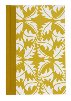 A yellow and white book cover with leaves