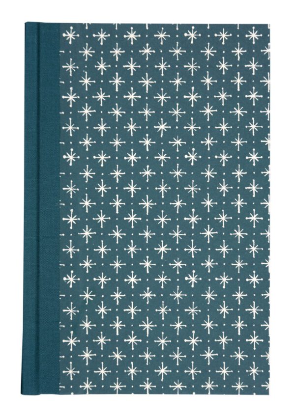 A blue book with white stars on it.