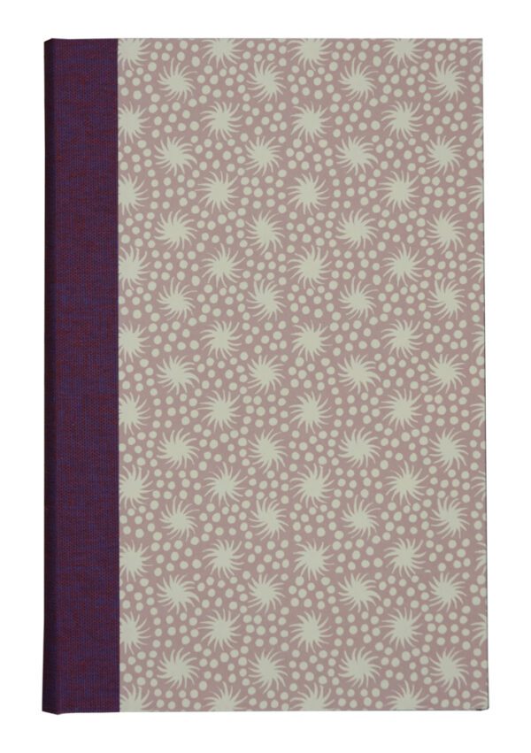 A purple and white book cover with flowers