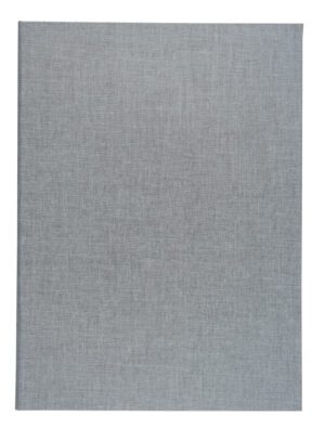 A gray fabric covered wall mounted panel.