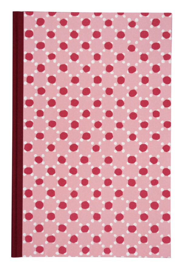 A pink and red polka dot pattern on paper.