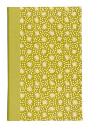 A green book cover with white flowers on it.