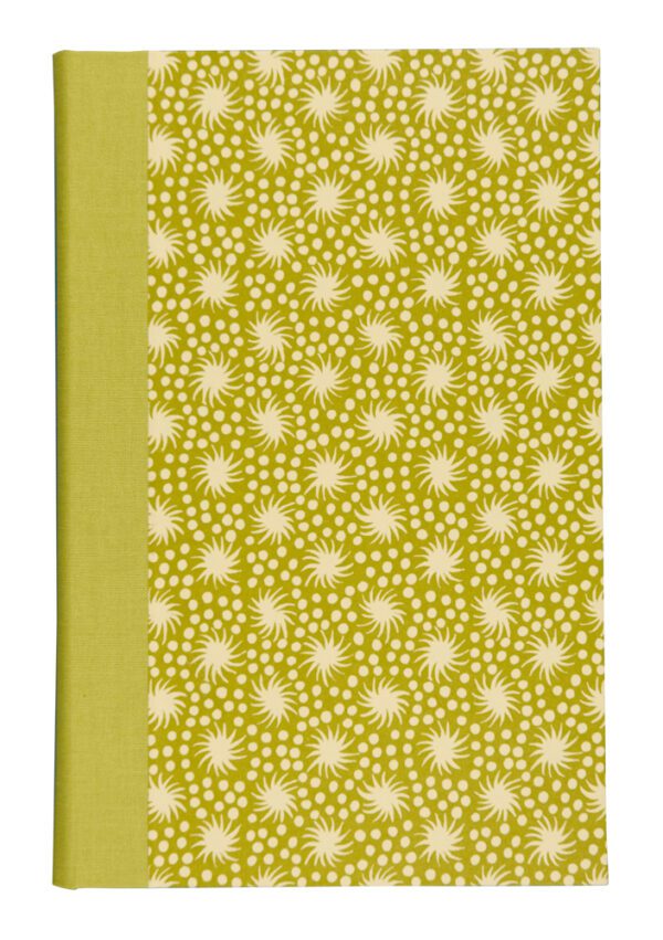 A green book cover with white flowers on it.