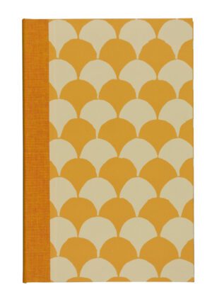 A yellow and white book cover with an orange border.