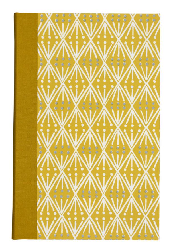 A yellow book cover with an abstract pattern.