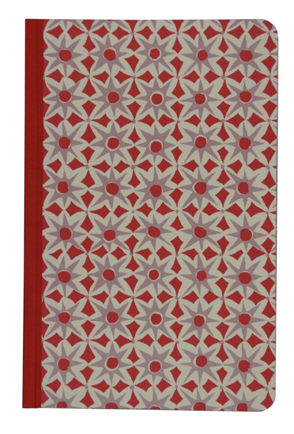 A red and white book cover with a pattern of flowers.