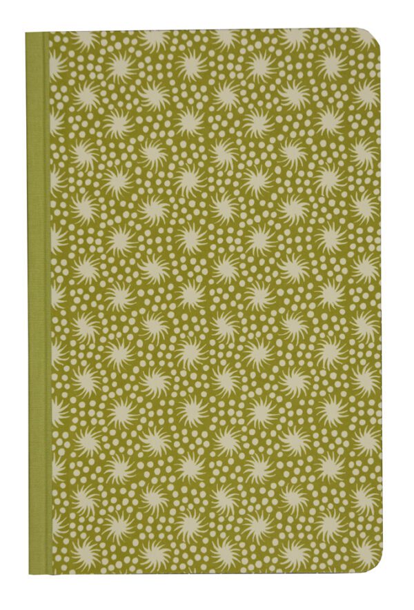 A green book cover with white flowers on it.