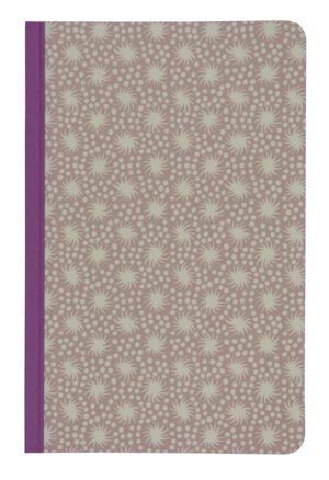 A purple and white floral pattern on a book cover.