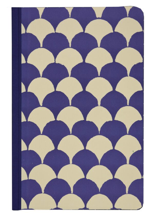 A blue and white book cover with a pattern of scallops.