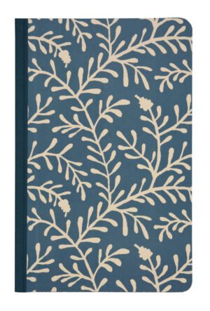 A blue and white book cover with leaves