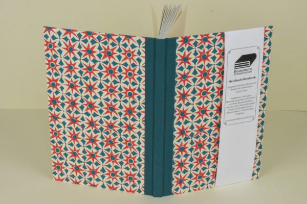 Hardback Notebook, Lined Paper--Teal and Red Alhambra