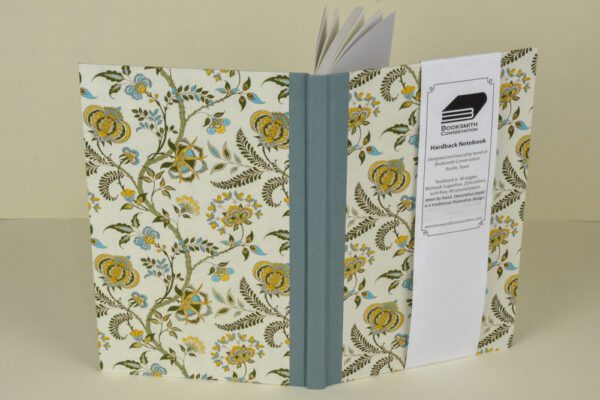 Hardback Notebook, Lined Paper--Grey/Blue Italianate Flowers and Vines