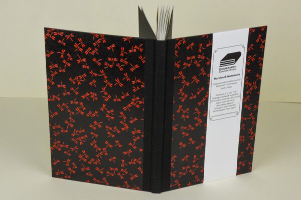 Hardback Notebook, Lined Paper--Black with Red Dragonflies