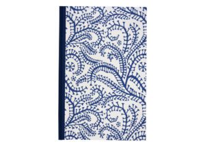 Blue floral patterned notebook.