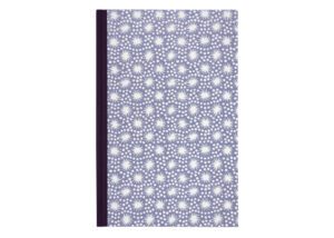 Purple notebook with white starburst pattern.