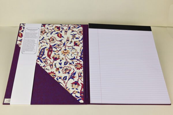 Large Refillable Notepad Holder--Plum Red Duo Cloth Exterior with Wine Arabesque Floral Paper - Image 2