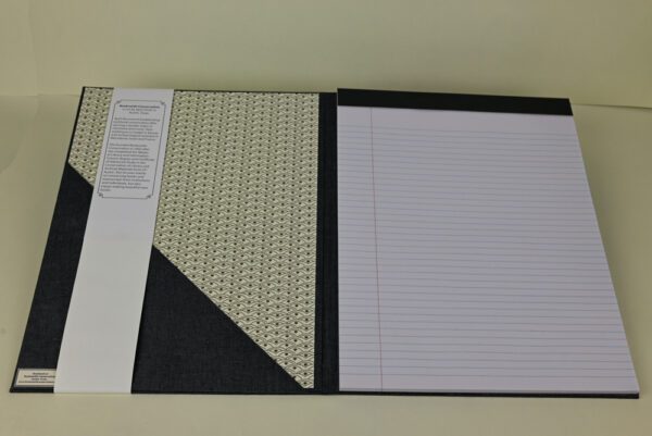 Large Refillable Notepad Holder--Charcoal Duo Cloth Exterior with Gold Scallop Repeating Pattern Paper - Image 2