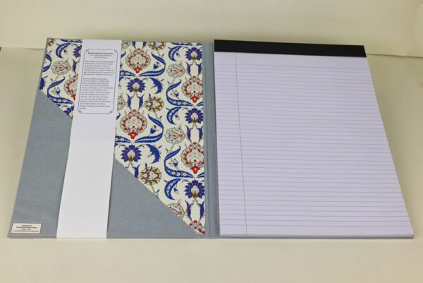 Large Refillable Notepad Holder--Pale Sky Blue Cloth Exterior with Blue and Red Arabesque Paper - Image 2