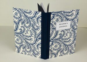 Reader's journal with blue paisley design.