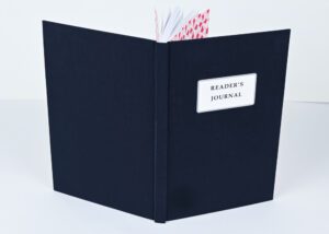 Reader's journal, dark blue cover.