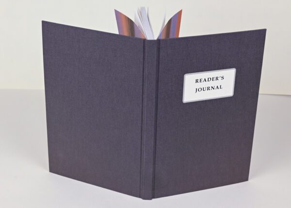 Hardback Reader's Journal--Dark Taupe Cloth with Handmade Striped Paste Paper Endpapers