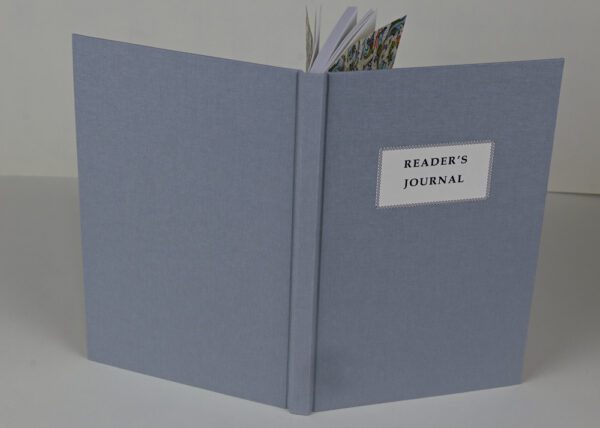 Hardback Reader's Journal--Hazy Blue Cloth with Handmade Blue Paste Paper Endpapers