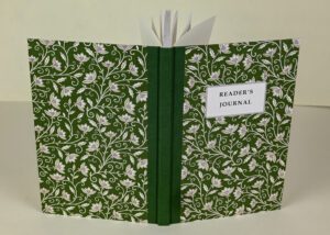 Reader's journal, green floral cover.