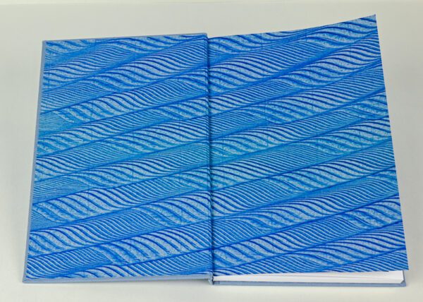 Hardback Reader's Journal--Hazy Blue Cloth with Handmade Blue Paste Paper Endpapers - Image 2