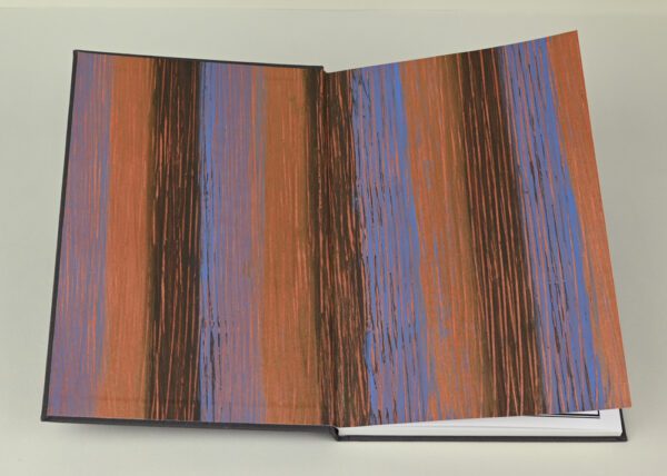 Hardback Reader's Journal--Dark Taupe Cloth with Handmade Striped Paste Paper Endpapers - Image 2