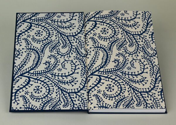 Hardback Reader's Journal--Navy Blue Cloth with Prussian Blue Seaweed Paisley Endpapers - Image 2