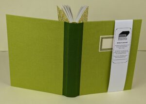 Handmade Writer's Journal, green linen cover.