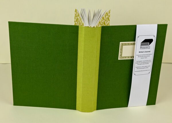 Writer's Journal --Light and Dark Green Cloth with Sap Green Oak Leaves Paper