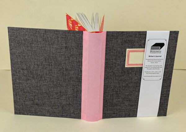 Writer's Journal -- Pink and Lead Duo Cloth with Bright Pink and Orange Threadwork Paper